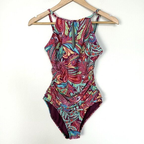 Ellen Tracy Colorful Paisley One Piece Swimsuit Womens 6 Resort Vacation Summer - Picture 1 of 7